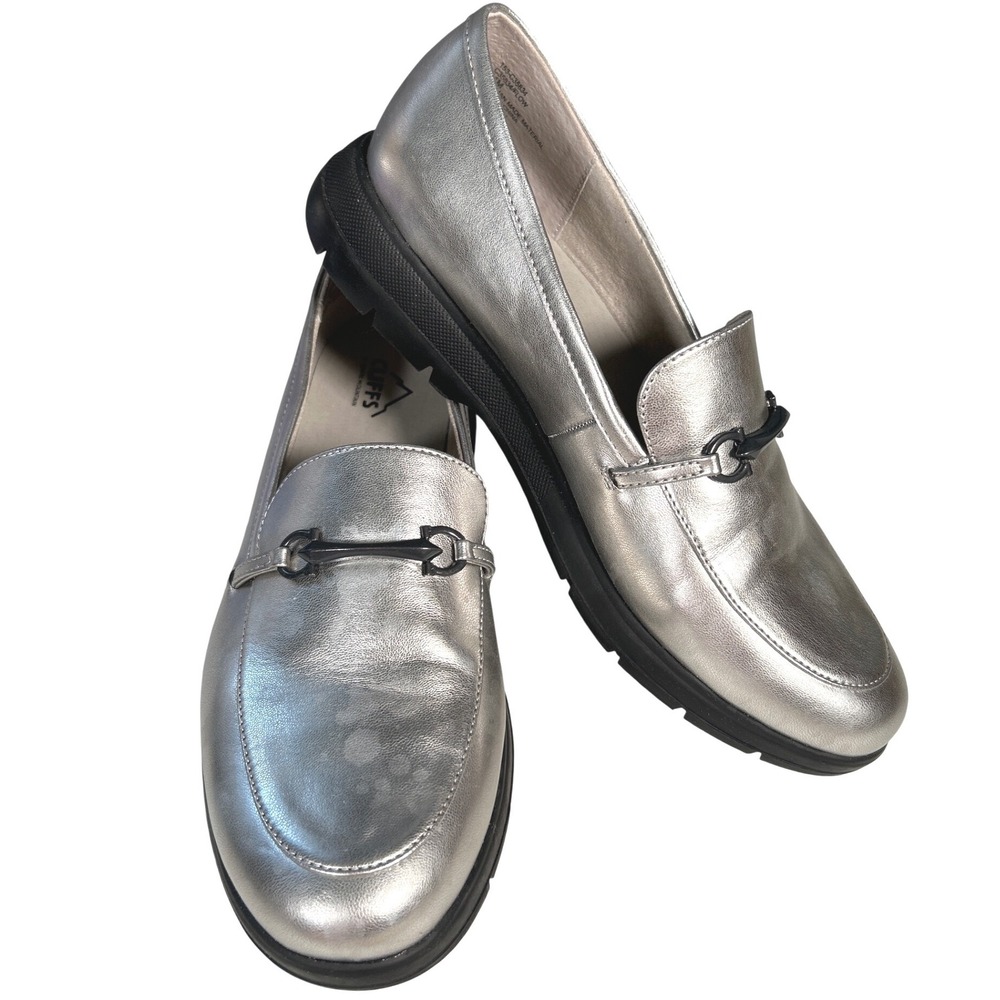 Cliffs White Mountain Shoes Flow Silver Metallic Bit Loafers Lug Soles Size 11M